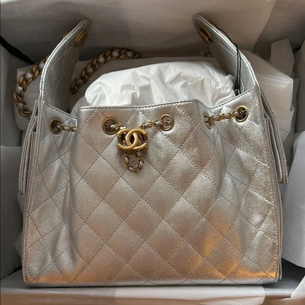 NWT CHANEL SILVER 25 Small